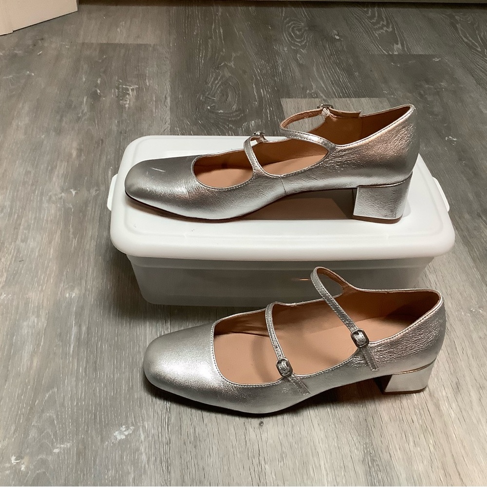 Madewell Silver Nettie Mary Jane heels Sz10.5 worn once - Picture 3 of 5